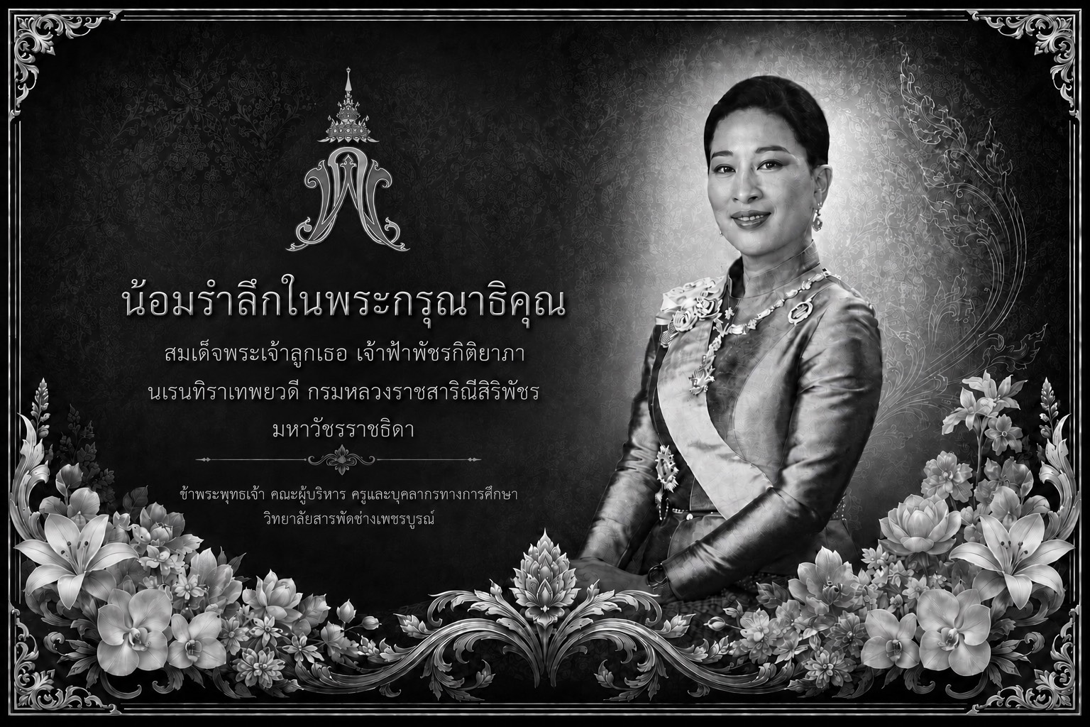 น้อมรำลึกในพระกรุณาธิคุณของ สมเด็จพระเจ้าลูกเธอ เจ้าฟ้าพัชรกิติยาภา นเรนทิราเทพยวดีฯ